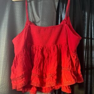 Arizona Love Bright Red Tiered Lace-Trim Tank